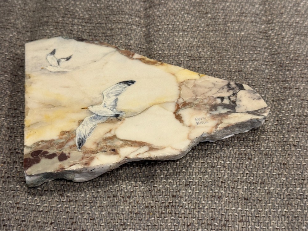 Hand Painted Seagulls on Stone Slab Signed by Artist Ruth Kirk