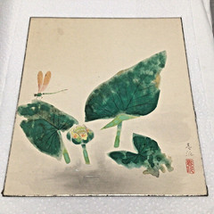4 origional watercolor on board Japanese Asian pictures manitis dragonfly scenic