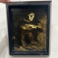 Alfred Zeller Oil Painting 1970s Portrait Of A Lonely Men In A Dark Room. 6×8 In