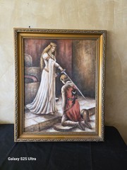 Vintage Framed Medieval Art, „The Accolade“ Oil Painting Reproduction