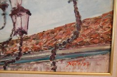 FRAMED ORIGINAL OIL BENT COLONIAL STREET LIGHTS THE AMERICAS ARTIST: HECTO VIDAL