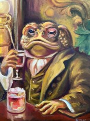 Original Painting oil,9×12 inch, Frog with Wine, Home Decor, Home Gift,Wall Art