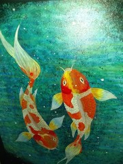 Koi Sisters Original Acrylic painting On Canvas, Framed Art 11 X 14 Paul McNeal