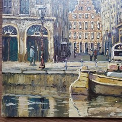 MCM JAN VAN BEEK Original Amsterdam Netherlands Canal Oil Painting Signed