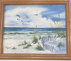 Original Painting by Ruby Melson, 11 1/2″ x9 1/2″ Beach/Seagulls