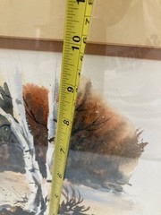 Joseph A Kennedy Watercolor Log Cabin Winter Landscape White Birch Tree Vtg 1978