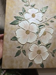 Handmade 3D Floral Wall Art,Textured Flower Beige Botanical Painting .36 x 28 cm