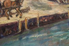 Harbor & Boats Antique Original Oil Painting, Miller 32.5″ #51894