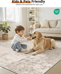 Beige Washable 8×10 Area Rug – Non-Slip Soft Thin Abstract for Any Room