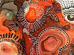 Original painting 8×10″ Orange black white doodle canvas board by Lynne Kohler