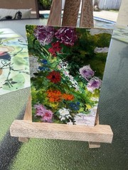 aceo original painting, Impressionistic 2.5 x 3.5 English Wall Flowers