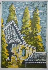 AUSTRALIAN LINOCUT PAINTING WINDOW AT MONTSALVAT ELTHAM 1996 1/4 P400