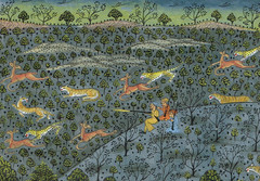 Indian Hunting Art Painting Of Emperor Shooting The Tiger And Deer 6×9.5 Inches