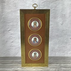 Vintage Victorian Women Cameo Painting On Porcelain In Wooden 15” Frame