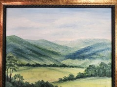 Original Acrylic Landscape Painting Red Poppy Field Mountain Meadow Wall Art
