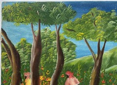 Vintage Original Haiti Haitian Caribbean Landscape Oil Painting Signed Flavio