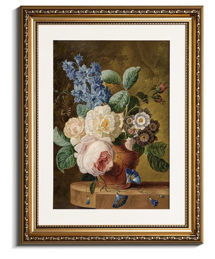 Vintage Floral Gold Framed Wall Art Canvas Print 13×16 Retro Flower Oil Painting