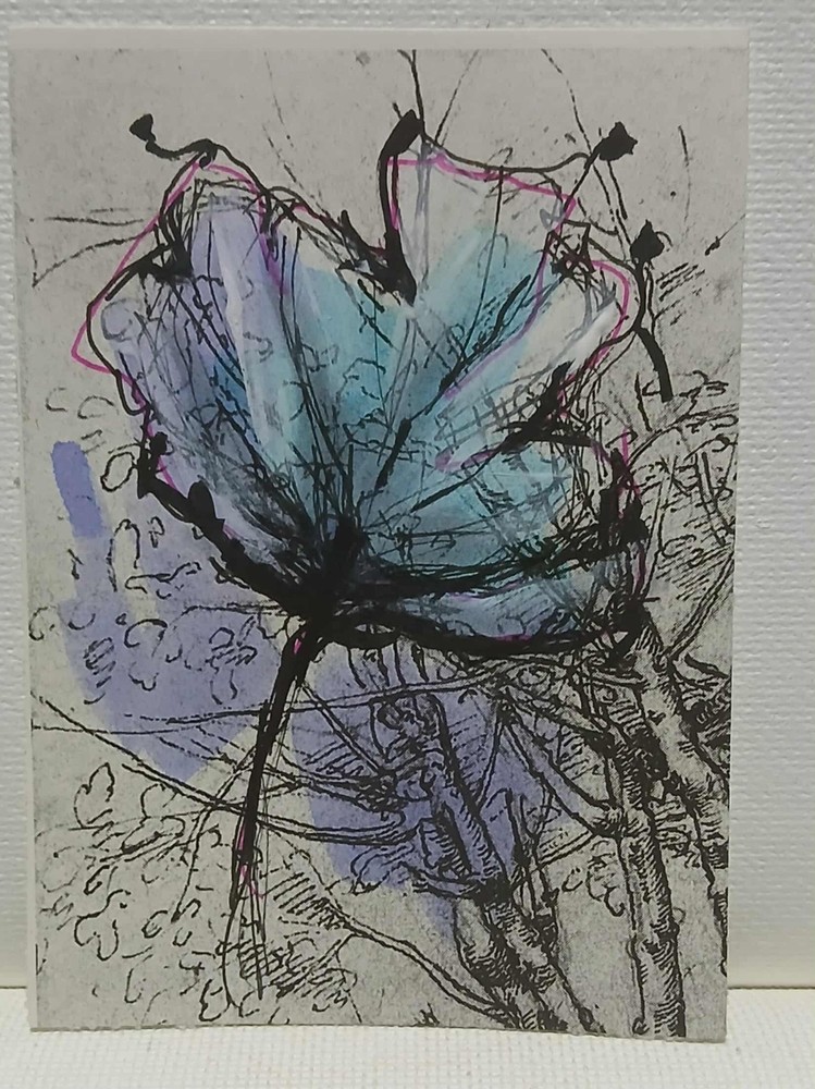 OOAK Blue Poppy ACEO • Loose Watercolor on Da Vinci Sketch Page Giftable #3
