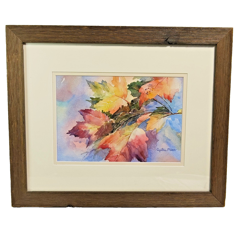 Original Watercolor Painting Nature Autumn Leaves Framed Signed Cynthia Moser