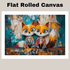 Foxes in Pajamas for Kids Room Decor Flat Rolled, Framed or Wrapped Canvas