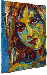 MODERN WOMAN GIRL█ART SIGNED FEMALE OIL PAINTING█ABSTRACT PORTRAIT VINTAGE DECO█
