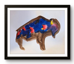 Bold Colorful Abstract Bison Buffalo Painting 14×11 Modern Unframed Signed Wall