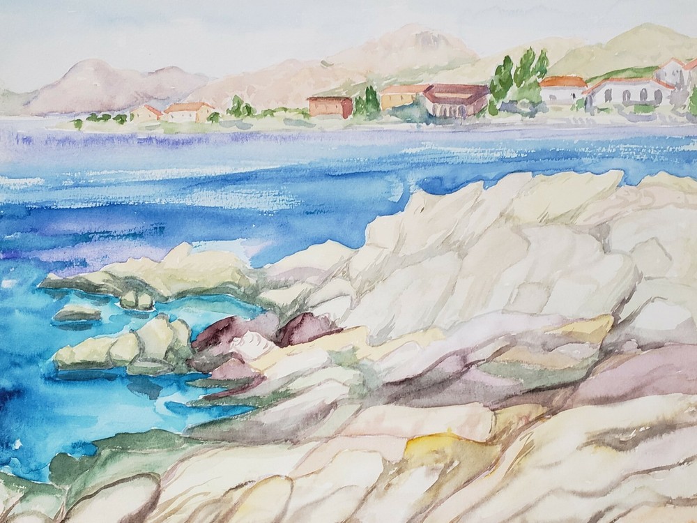 Italian Riviera Watercolor Painting original art 9 x 12 inches