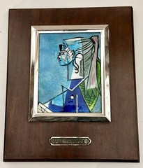 Vintage After Picasso Enamel On Copper Portrait Of Sylvette Plaque