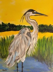 Original Heron Marsh Painting 11×14 Acrylic Canvas Coastal Bird Wildlife Art