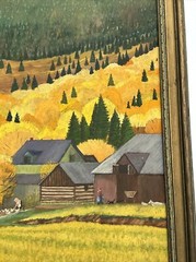 ANTIQUE AMERICAN FOLK ART REGIONALISM PAINTING FARM LANDSCAPE CHILDREN 24 INCH