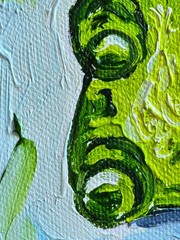 Gummy Bear Green Oil Painting 10×15 cm Pastose Technique Painting on Canvas Fabric
