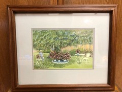 Original Watercolor French Garden Scene Matted Framed 20×16 Marian Noland Listed