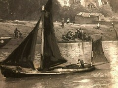 Antique Published Signed Illustration Art Painting Boats Thames Church HySandham