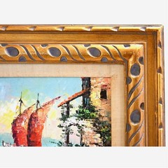 Pair Mid-Century Oil Paintings Signed Rico + Harbor Scene–Palette Knife–Framed