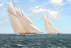 Large 1894 Yacht Solent Race Britannia and Vigilant – by STEPHEN J RENARD