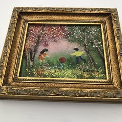 Enamel on Copper Children w/Ball Framed Art Signed by Louis Cardin 4″ X 5″