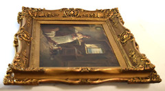Finely Framed Signed Realistic Oil Painting by Alexander Austen Mother Child Dog