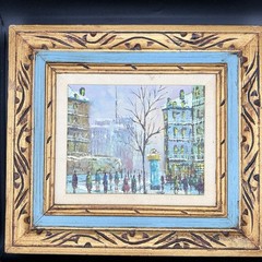 Vtg Mid Century Impressionist Paris Street Scene Oil Painting Frame 15×17 Signed