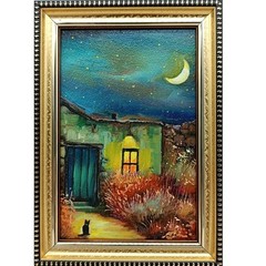 Summer Nature Oil Painting Original Art Rural Landscape Cat 4 x 6 inches