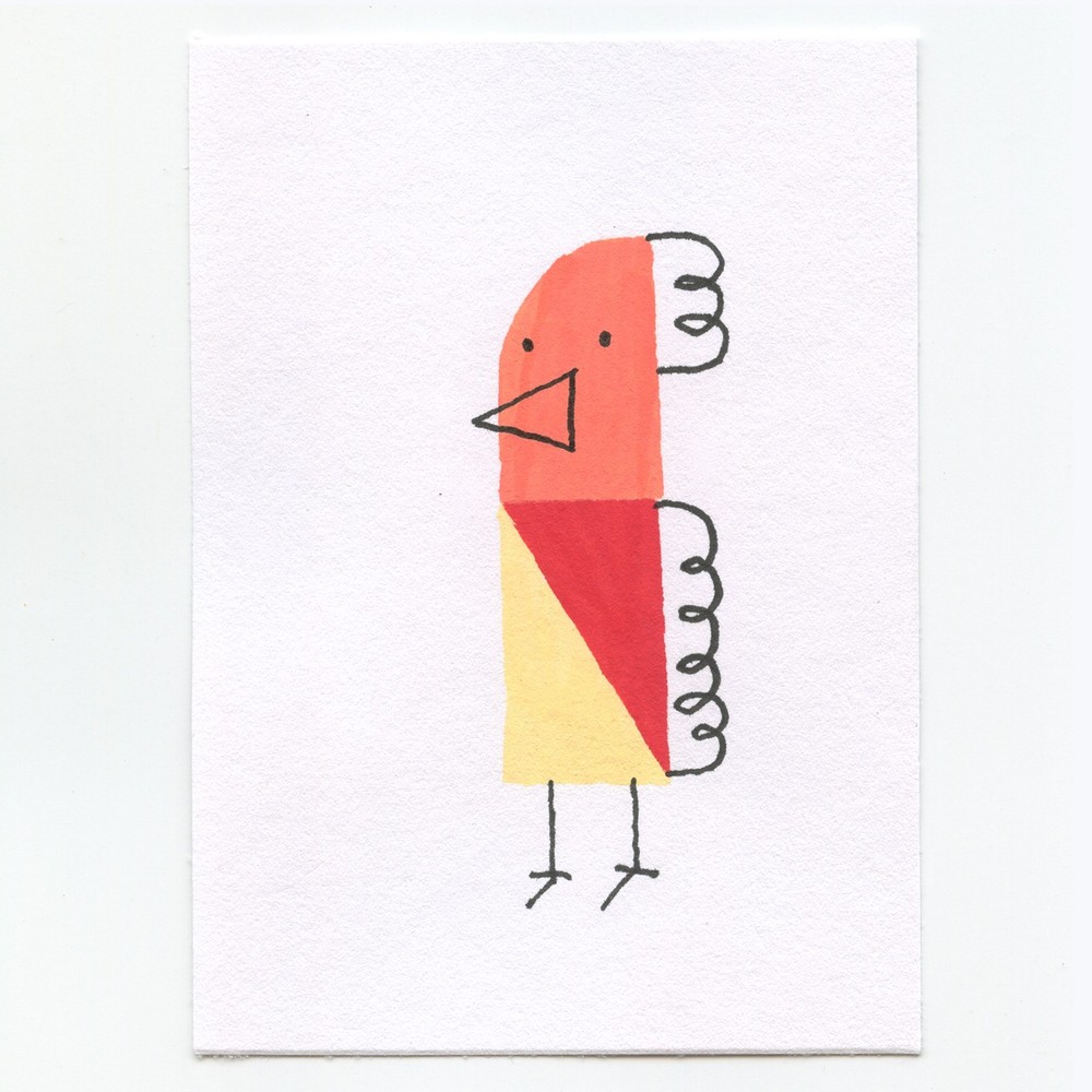 ACEO original painting art card acrylic ink funny doodle Tim Olly Birds 26
