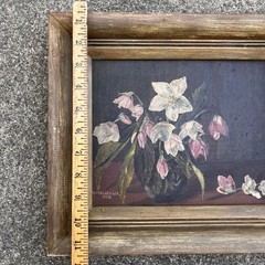 Vtg 1950 MCM Original Oil Painting Signed M. Perlberger Floral Still Life 12×14