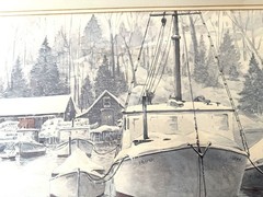 Old Watercolor Winter Marina Boat Signed Maurice Day (1893-1983) Framed 21×28”