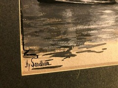 Antique Published Signed Illustration Art Painting Boats Thames Church HySandham