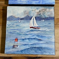 Lot of 2 Watercolor Seascape Sailboats Artwork SIGNED Denise Jackson 8″