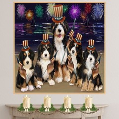 Bernedoodle Dog 4th of July Wall Art Canvas Patriotic American Flag Décor Gifts