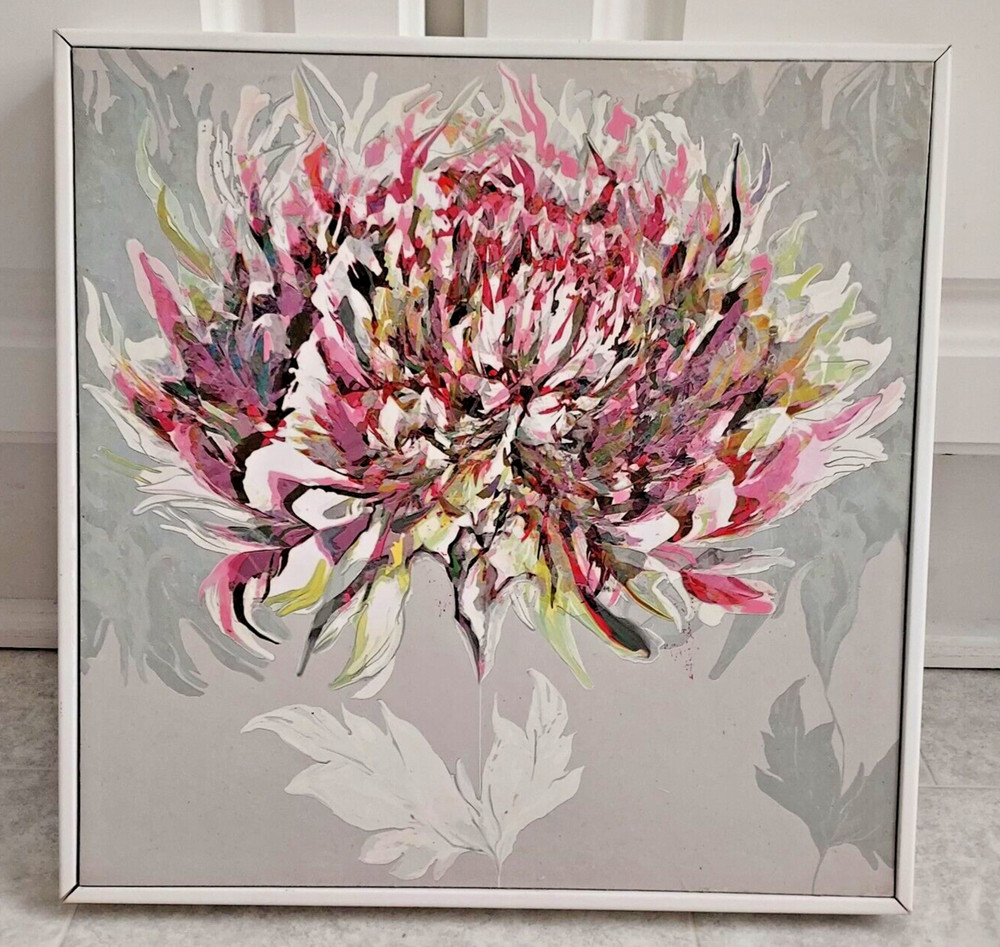 Hand Painted Spring Flower Painting Framed Wall Art Decor Floral Artwork 12 x 12