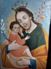 19th Century Retablo Antique Mexican Oil on Tin Painting Joseph Christ 14.5×10.5