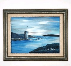 Pamela J Scherf Oil Painting Seascape Irish Tower Rockfleet Castle 21×17 Framed