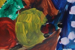 Vintage Colorful Still Life Mixed Media Painting Unsigned On Paper