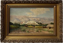 Townley Benson 1899 Antique Oil Painting Mexican Township Signed Frame